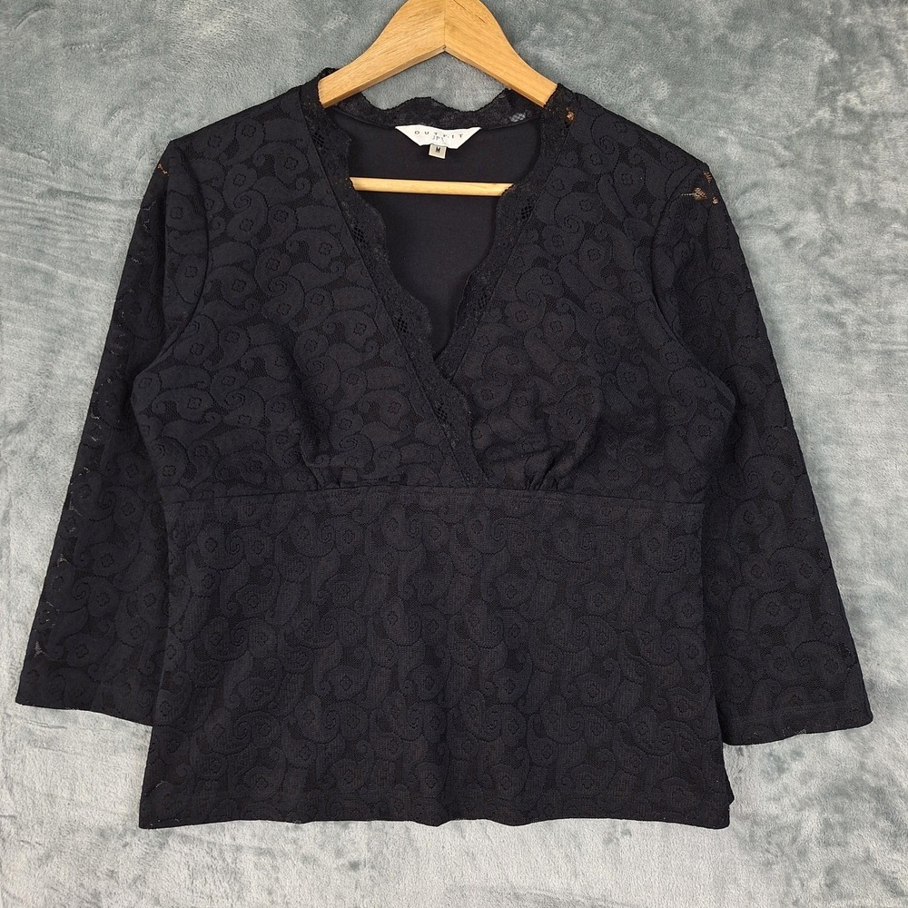 Vintage Womens Top Medium Black Babydoll Y2K Whimsigoth Fairy Grunge Goth Lace